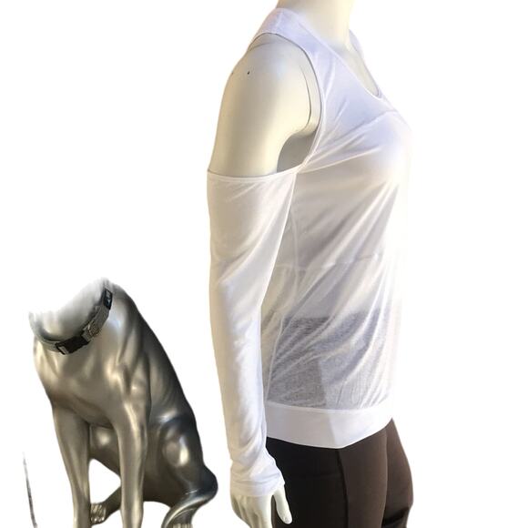 Zella White Cold Shoulder Sheer Long Sleeve Athletic Top Women's Size Small - Picture 3 of 7